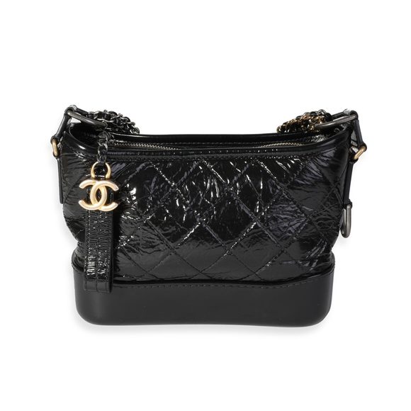 Chanel Black Aged Patent Calfskin Small Gabrielle Hobo - Picture 1 of 8